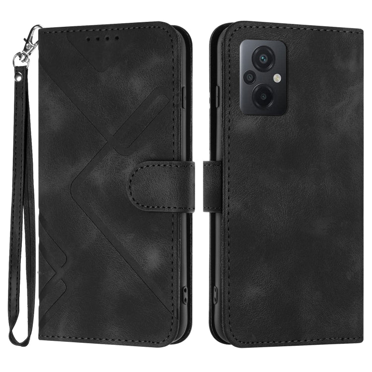 For Xiaomi Poco M5 Line Pattern Skin Feel Leather Phone Case(Black)