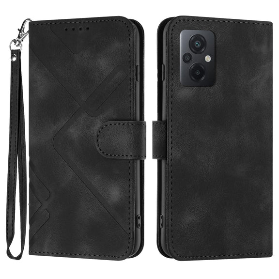 For Xiaomi Poco M5 Line Pattern Skin Feel Leather Phone Case(Black)