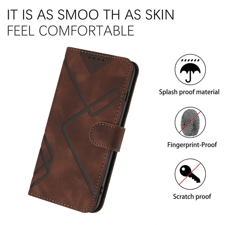 For Xiaomi Redmi K70 Line Pattern Skin Feel Leather Phone Case(Coffee)