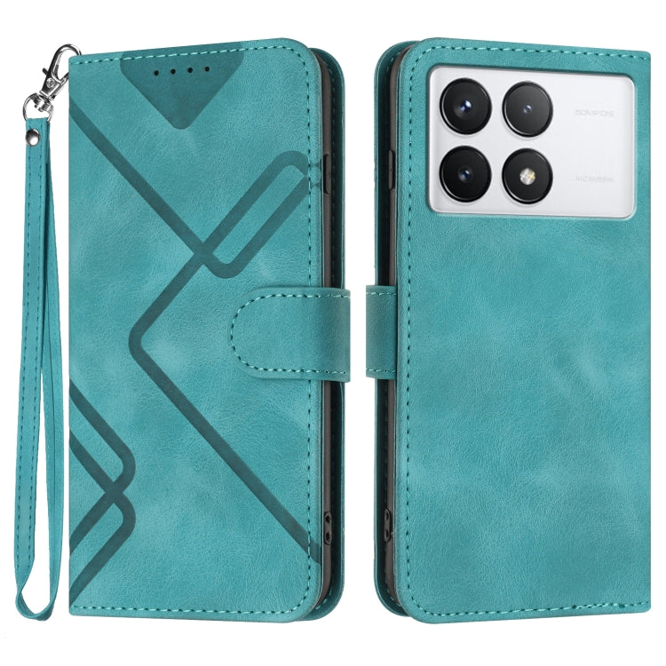 For Xiaomi Redmi K70 Line Pattern Skin Feel Leather Phone Case(Light Blue)