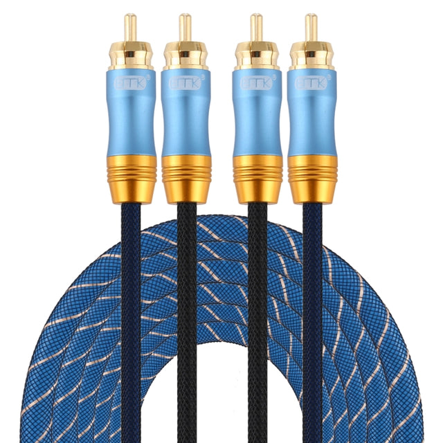 EMK 2 x RCA Male to 2 x RCA Male Gold Plated Connector Nylon Braid Coaxial Audio Cable for TV / Amplifier / Home Theater / DVD, Cable Length:5m(Dark Blue)
