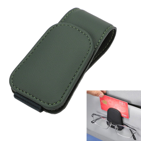 Car Sun Visor Glasses Holder Multifunctional Card Clip Storage Rack(Dark Green)