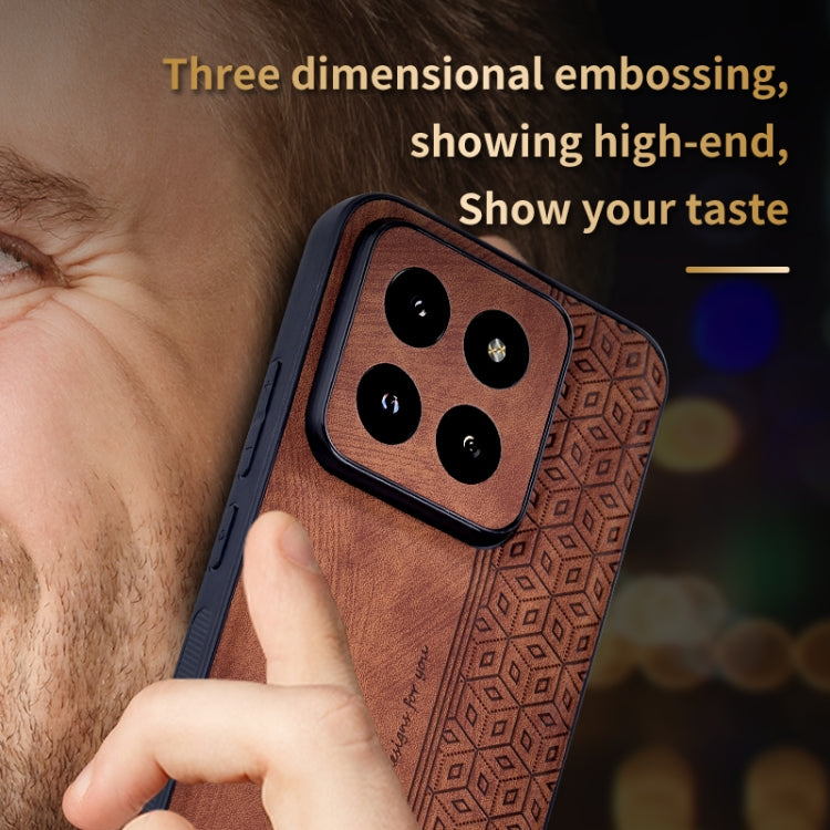 For Xiaomi 14 Pro AZNS 3D Embossed Skin Feel Phone Case(Brown)