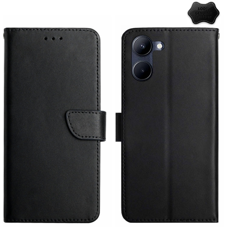 For vivo Y03 4G Genuine Leather Fingerprint-proof Flip Phone Case(Black)