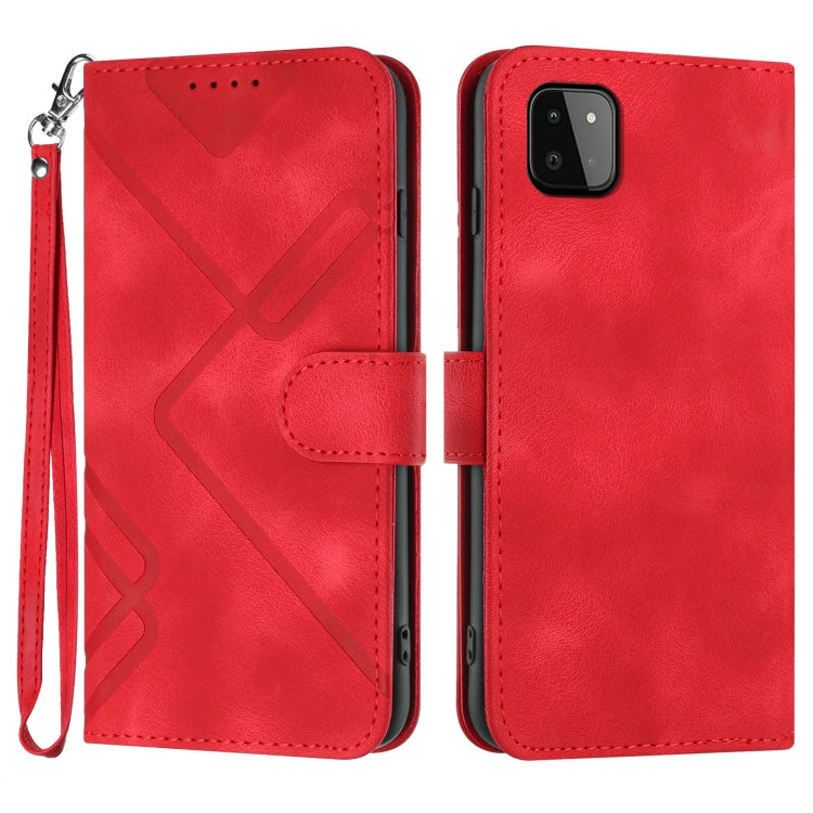 For Samsung Galaxy A22 5G Line Pattern Skin Feel Leather Phone Case(Red)