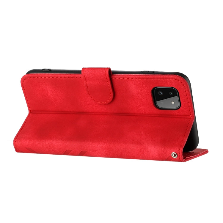 For Samsung Galaxy A22 5G Line Pattern Skin Feel Leather Phone Case(Red)