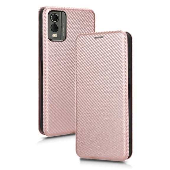 For Nokia C32 Carbon Fiber Texture Flip Leather Phone Case(Pink)