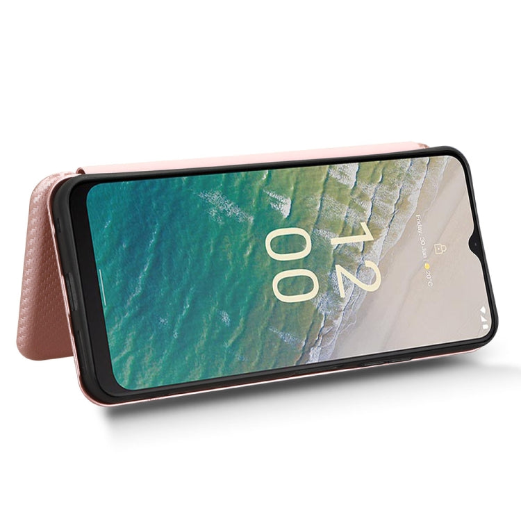 For Nokia C32 Carbon Fiber Texture Flip Leather Phone Case(Pink)