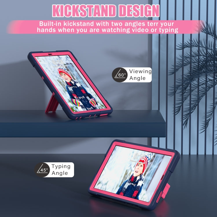 For Lenovo Tab M9 / TB-310FU Contrast Color Silicone Hybrid PC Tablet Case with Holder(Navy Blue Rose Red)