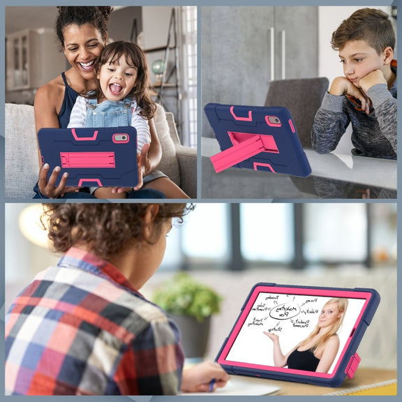For Lenovo Tab M9 / TB-310FU Contrast Color Silicone Hybrid PC Tablet Case with Holder(Navy Blue Rose Red)