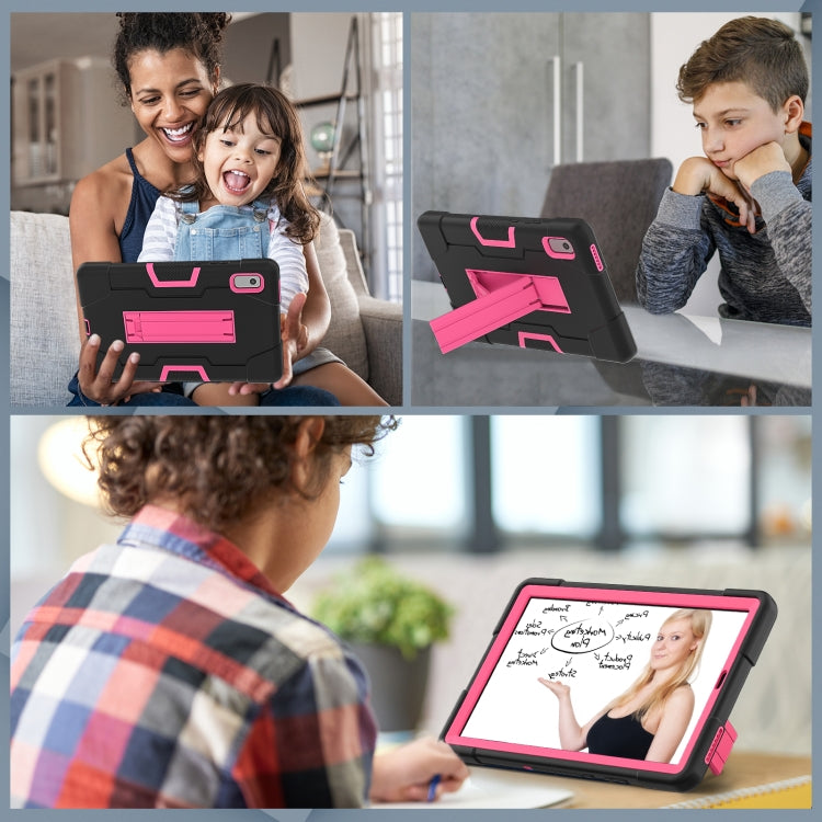 For Lenovo Tab M9 / TB-310FU Contrast Color Silicone Hybrid PC Tablet Case with Holder(Black Rose Red)