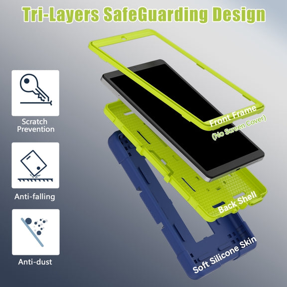 For Lenovo Tab M8 4th Gen Contrast Color Silicone Hybrid PC Tablet Case with Holder(Navy Blue Olivine)