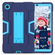 For Lenovo Tab M8 4th Gen Contrast Color Silicone Hybrid PC Tablet Case with Holder(Navy Blue)