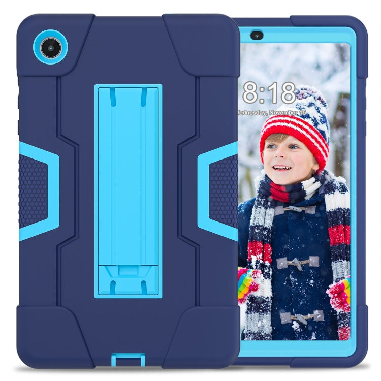 For Lenovo Tab M8 4th Gen Contrast Color Silicone Hybrid PC Tablet Case with Holder(Navy Blue)