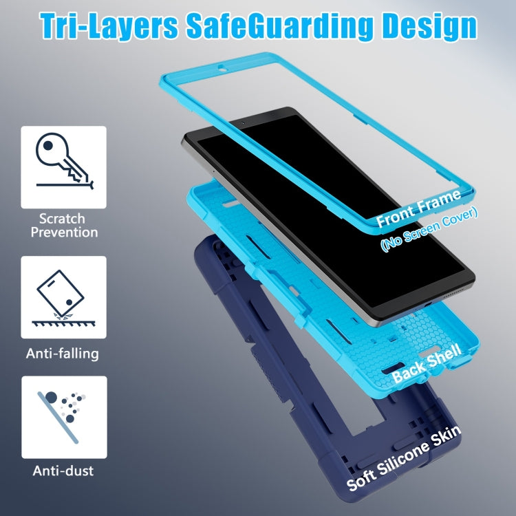 For Lenovo Tab M8 4th Gen Contrast Color Silicone Hybrid PC Tablet Case with Holder(Navy Blue)