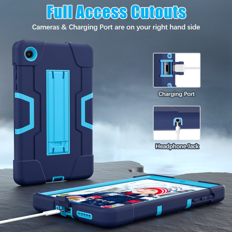 For Lenovo Tab M8 4th Gen Contrast Color Silicone Hybrid PC Tablet Case with Holder(Navy Blue)