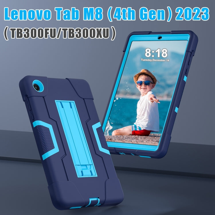 For Lenovo Tab M8 4th Gen Contrast Color Silicone Hybrid PC Tablet Case with Holder(Navy Blue)