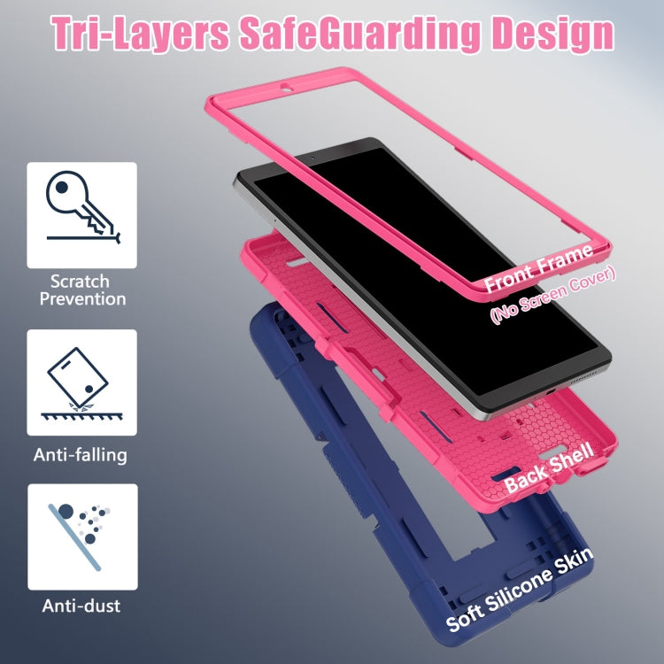 For Lenovo Tab M8 4th Gen Contrast Color Silicone Hybrid PC Tablet Case with Holder(Navy Blue Rose Red)