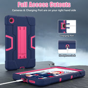 For Lenovo Tab M8 4th Gen Contrast Color Silicone Hybrid PC Tablet Case with Holder(Navy Blue Rose Red)
