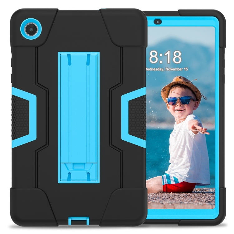 For Lenovo Tab M8 4th Gen Contrast Color Silicone Hybrid PC Tablet Case with Holder(Black Blue)