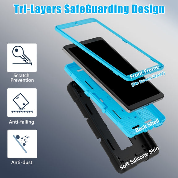 For Lenovo Tab M8 4th Gen Contrast Color Silicone Hybrid PC Tablet Case with Holder(Black Blue)
