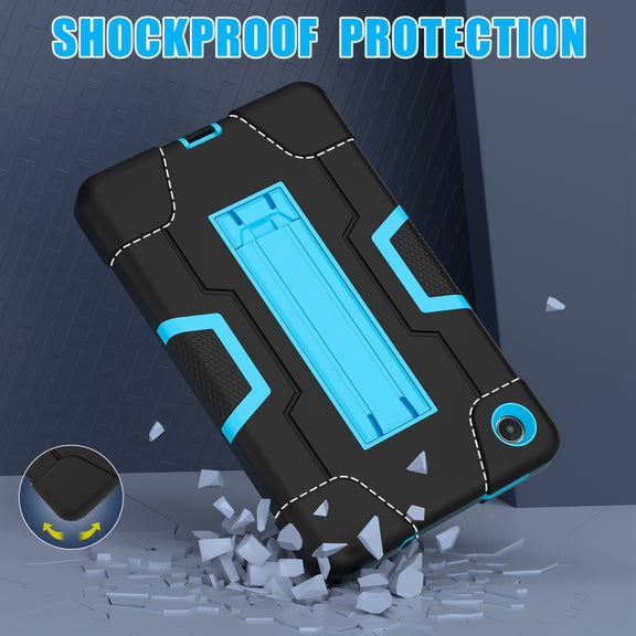 For Lenovo Tab M8 4th Gen Contrast Color Silicone Hybrid PC Tablet Case with Holder(Black Blue)