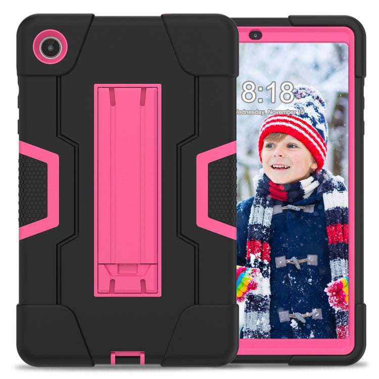 For Lenovo Tab M8 4th Gen Contrast Color Silicone Hybrid PC Tablet Case with Holder(Black Rose Red)