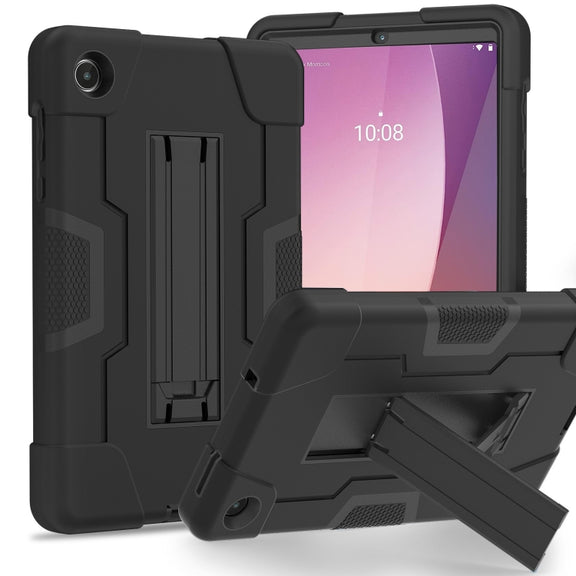 For Lenovo Tab M8 4th Gen Contrast Color Silicone Hybrid PC Tablet Case with Holder(Black)