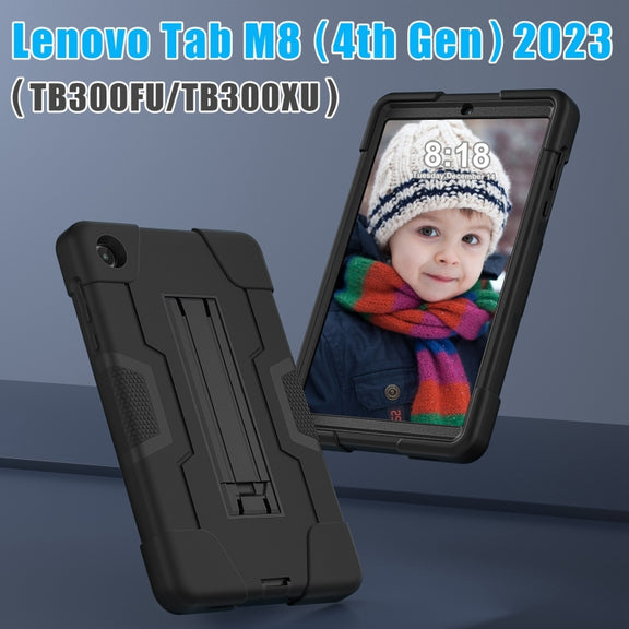 For Lenovo Tab M8 4th Gen Contrast Color Silicone Hybrid PC Tablet Case with Holder(Black)