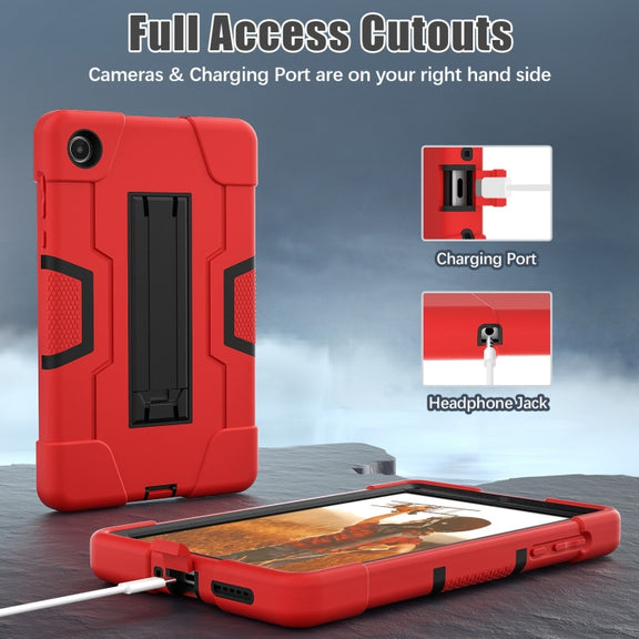 For Lenovo Tab M8 4th Gen Contrast Color Silicone Hybrid PC Tablet Case with Holder(Red Black)
