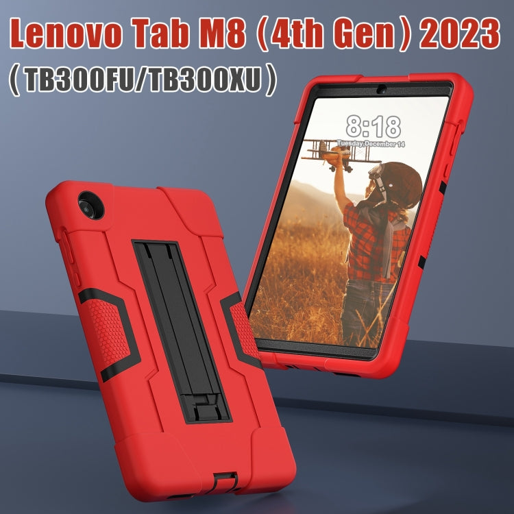 For Lenovo Tab M8 4th Gen Contrast Color Silicone Hybrid PC Tablet Case with Holder(Red Black)