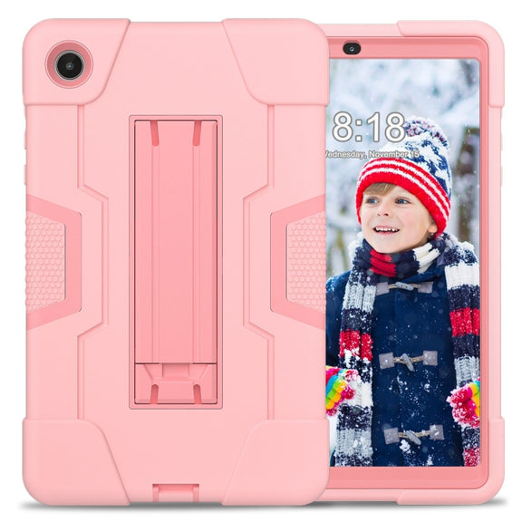For Lenovo Tab M8 4th Gen Contrast Color Silicone Hybrid PC Tablet Case with Holder(Rose Gold)