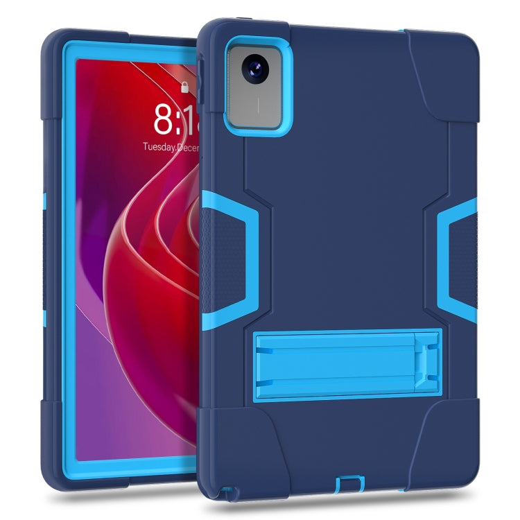 For Lenovo Tab M11/ Xiaoxin Pad 11 2024 Contrast Color Silicone Hybrid PC Tablet Case with Holder(Navy Blue)