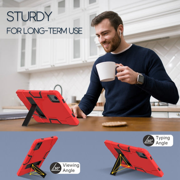 For Lenovo Tab M11/ Xiaoxin Pad 11 2024 Contrast Color Silicone Hybrid PC Tablet Case with Holder(Red Black)