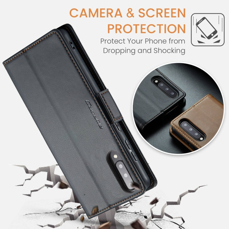 For Samsung Galaxy A70/A70s CaseMe 023 Butterfly Buckle Litchi Texture RFID Anti-theft Leather Phone Case(Black)