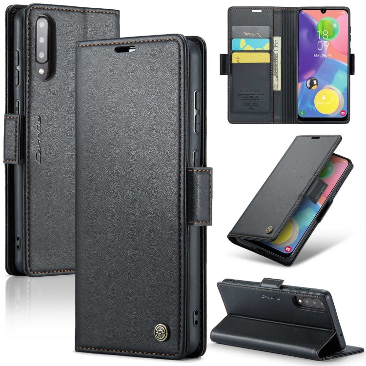For Samsung Galaxy A70/A70s CaseMe 023 Butterfly Buckle Litchi Texture RFID Anti-theft Leather Phone Case(Black)