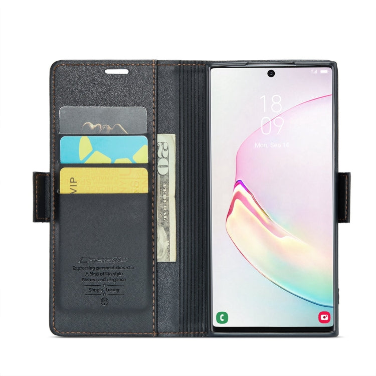 For Samsung Galaxy Note10+ CaseMe 023 Butterfly Buckle Litchi Texture RFID Anti-theft Leather Phone Case(Black)