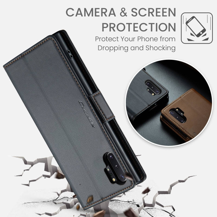 For Samsung Galaxy Note10+ CaseMe 023 Butterfly Buckle Litchi Texture RFID Anti-theft Leather Phone Case(Black)