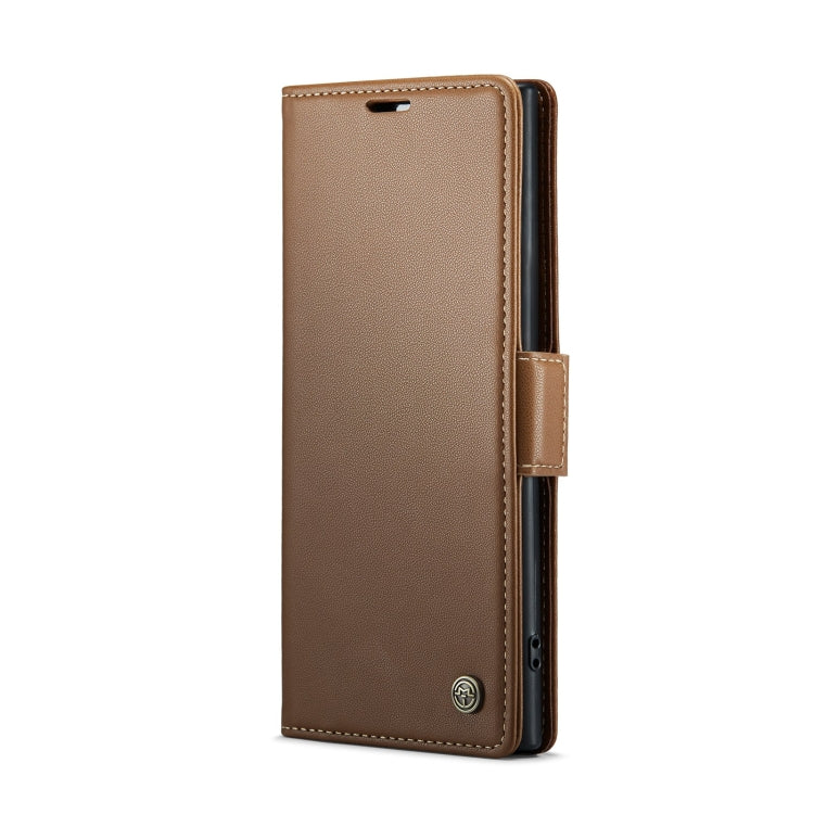 For Samsung Galaxy Note10+ CaseMe 023 Butterfly Buckle Litchi Texture RFID Anti-theft Leather Phone Case(Brown)