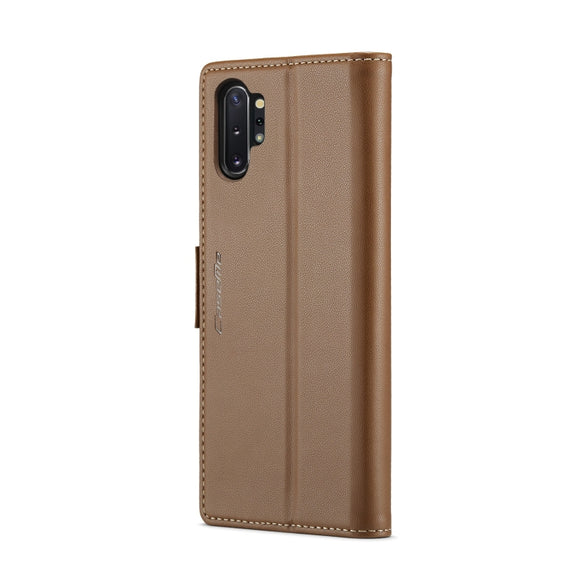 For Samsung Galaxy Note10+ CaseMe 023 Butterfly Buckle Litchi Texture RFID Anti-theft Leather Phone Case(Brown)