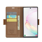 For Samsung Galaxy Note10+ CaseMe 023 Butterfly Buckle Litchi Texture RFID Anti-theft Leather Phone Case(Brown)