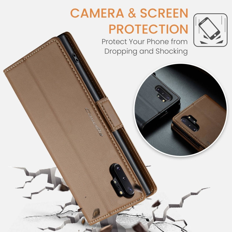 For Samsung Galaxy Note10+ CaseMe 023 Butterfly Buckle Litchi Texture RFID Anti-theft Leather Phone Case(Brown)