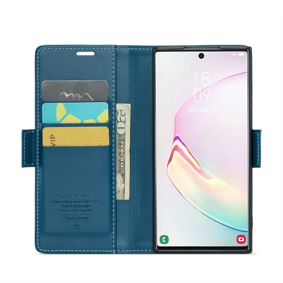 For Samsung Galaxy Note10+ CaseMe 023 Butterfly Buckle Litchi Texture RFID Anti-theft Leather Phone Case(Blue)