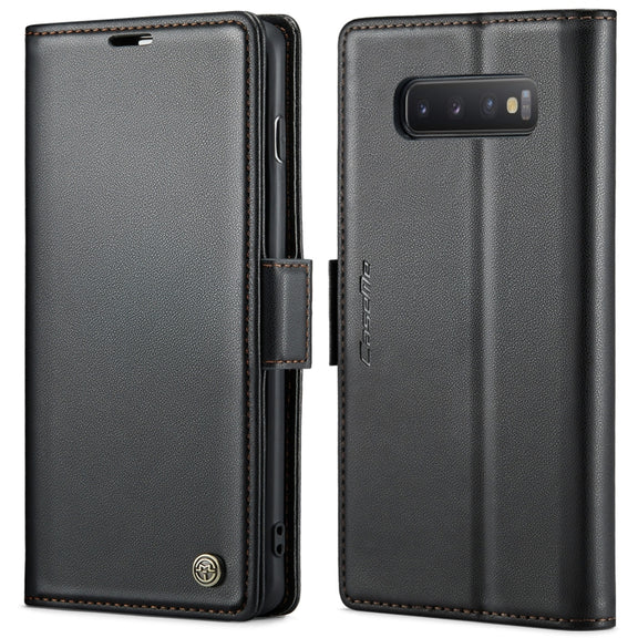 For Samsung Galaxy S10+ CaseMe 023 Butterfly Buckle Litchi Texture RFID Anti-theft Leather Phone Case(Black)