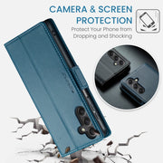 For Samsung Galaxy A24 4G CaseMe 023 Butterfly Buckle Litchi Texture RFID Anti-theft Leather Phone Case(Blue)