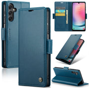 For Samsung Galaxy A24 4G CaseMe 023 Butterfly Buckle Litchi Texture RFID Anti-theft Leather Phone Case(Blue)