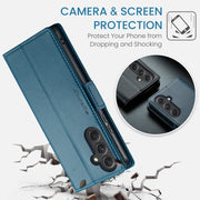 For Samsung Galaxy A54 5G CaseMe 023 Butterfly Buckle Litchi Texture RFID Anti-theft Leather Phone Case(Blue)