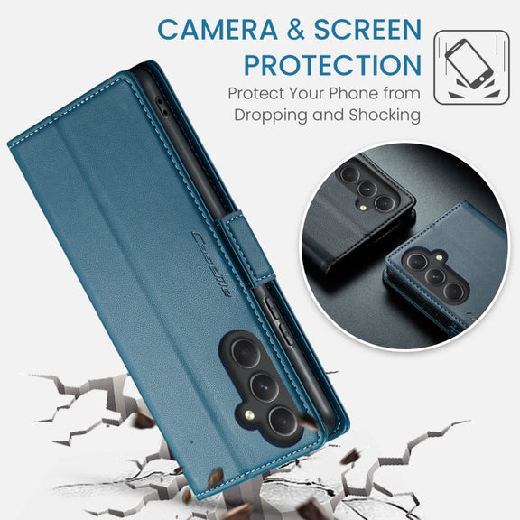 For Samsung Galaxy A54 5G CaseMe 023 Butterfly Buckle Litchi Texture RFID Anti-theft Leather Phone Case(Blue)