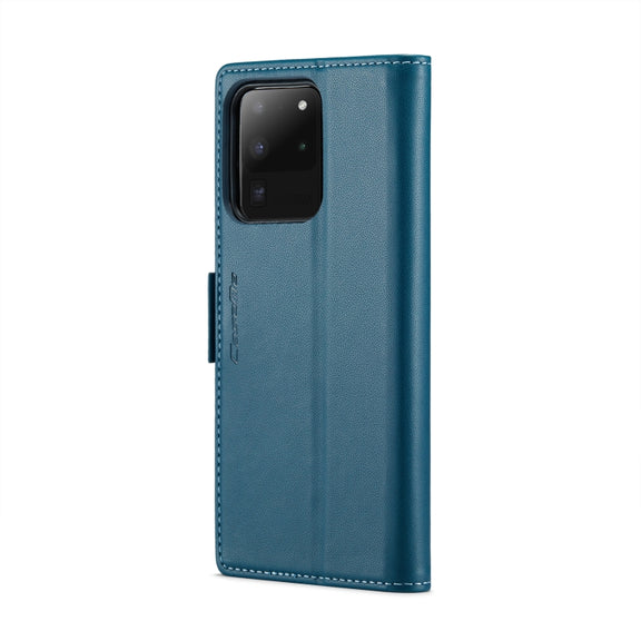 For Samsung Galaxy S20 Ultra CaseMe 023 Butterfly Buckle Litchi Texture RFID Anti-theft Leather Phone Case(Blue)