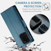 For Samsung Galaxy S20 Ultra CaseMe 023 Butterfly Buckle Litchi Texture RFID Anti-theft Leather Phone Case(Blue)